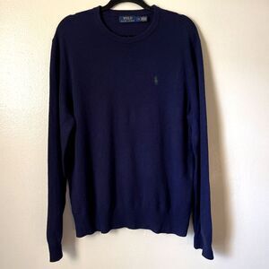 Polo Ralph Lauren 100% Merino Wool Italian Yarn Knit Crewneck Sweater, Navy- Lrg